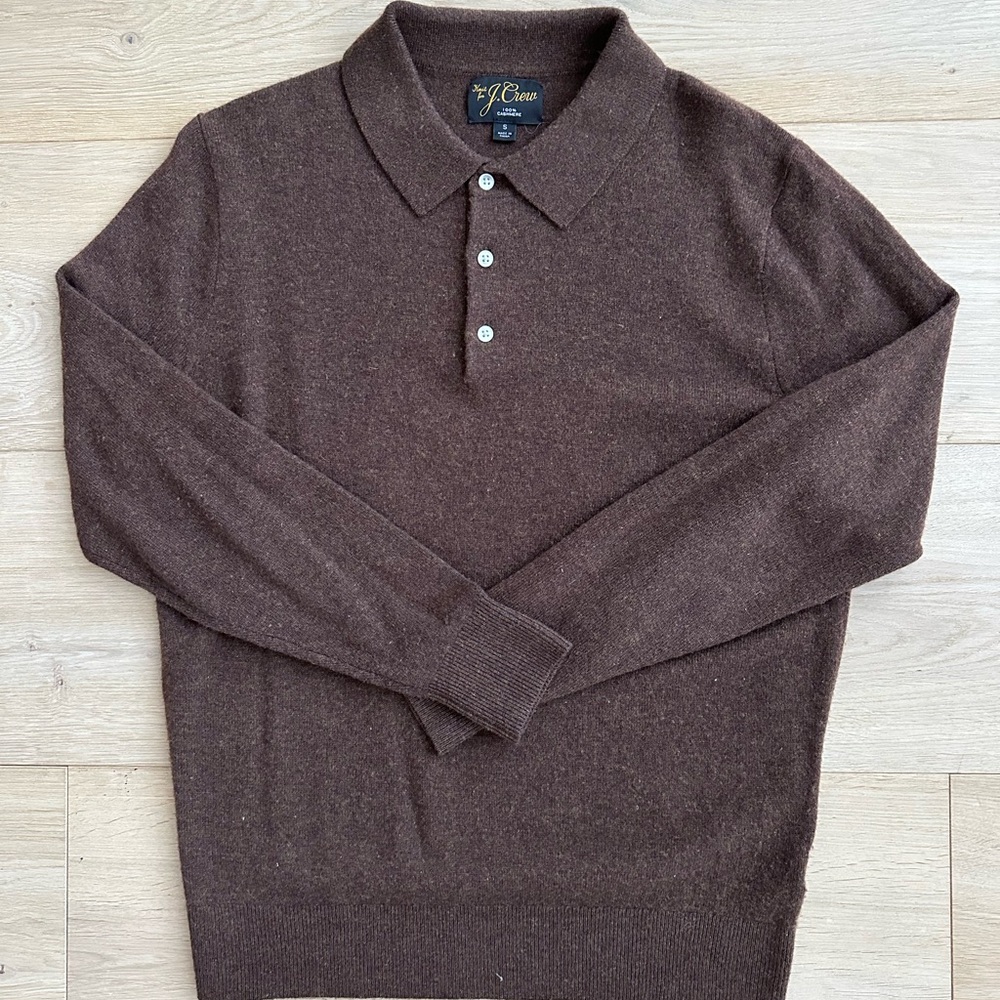 JCREW Cashmere collared sweater-polo SMALL - BROWN
